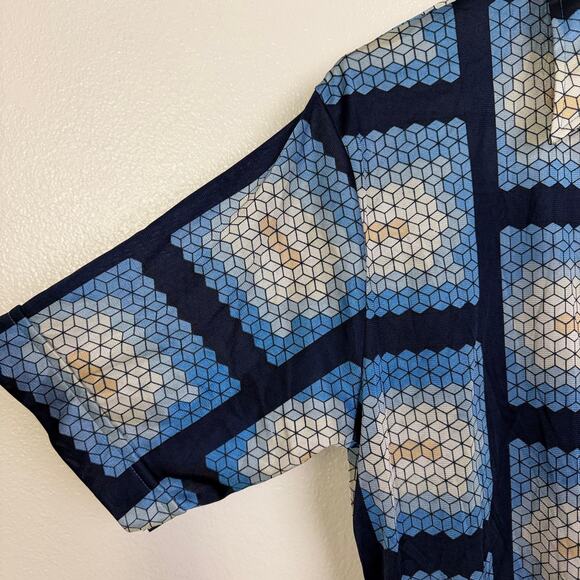 Vtg 70s Mervyns Disco Shirt Mens Geometric Button Up Nylon Dagger Collar Cubes - Picture 7 of 11